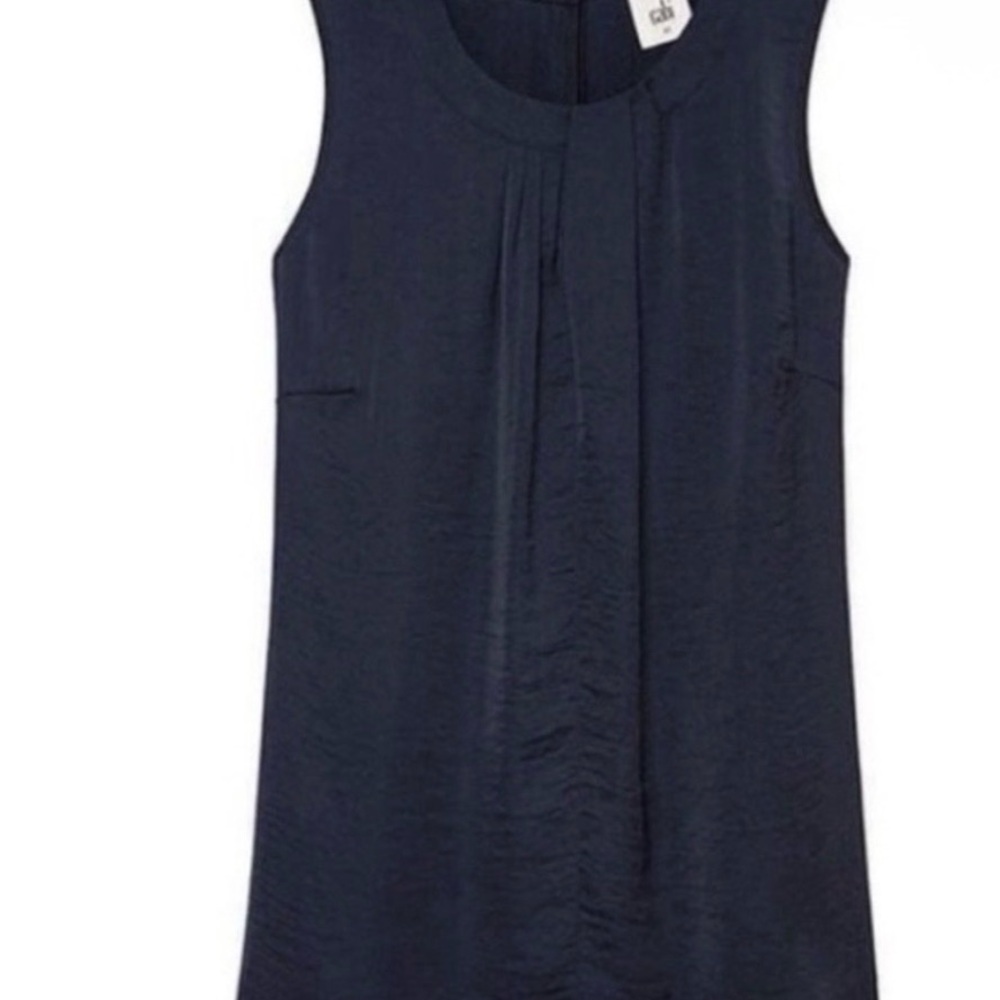 CAbi Navy Pleated Sleeveless Blouse